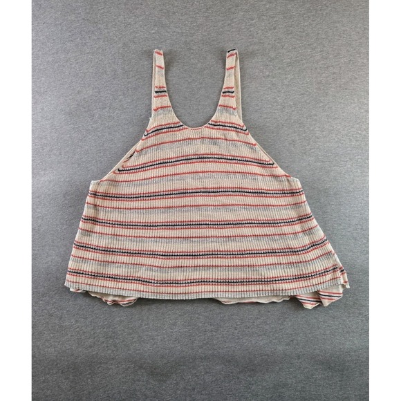 Free People Top Womens Small Ivory Red Sailor Striped Knit Linen Blend Tank - Picture 1 of 9